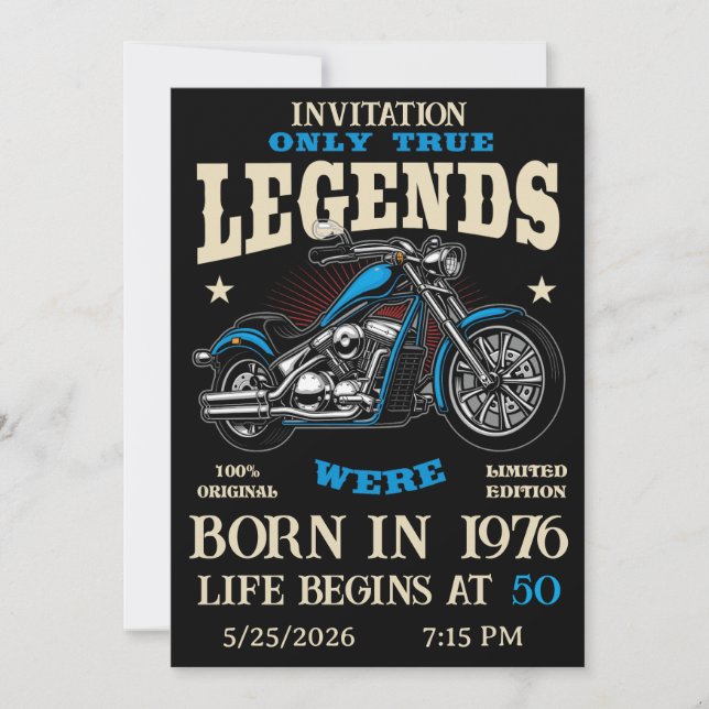 Birthday Biker Motorcycle Chopper Personalizable Inbjudningar (Framsida)