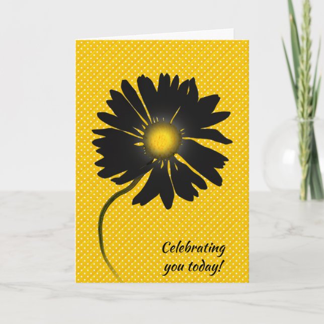 Birthday Black Daisy On Polka Dots Kort (Framsida)