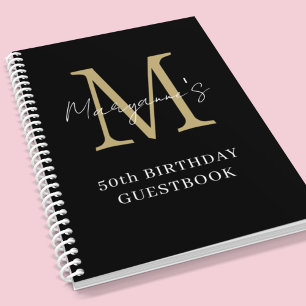 Birthday Black Guld Monogram Namn Guest Bok Anteckningsbok