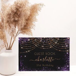 Birthday black purple gold glitter dust name gästböcker