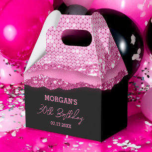 Birthday Black Shock rosa Glitter Namn Tack Presentaskar