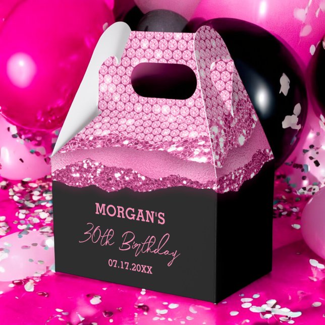 Birthday Black Shock rosa Glitter Namn Tack Presentaskar (Skapare uppladdad)