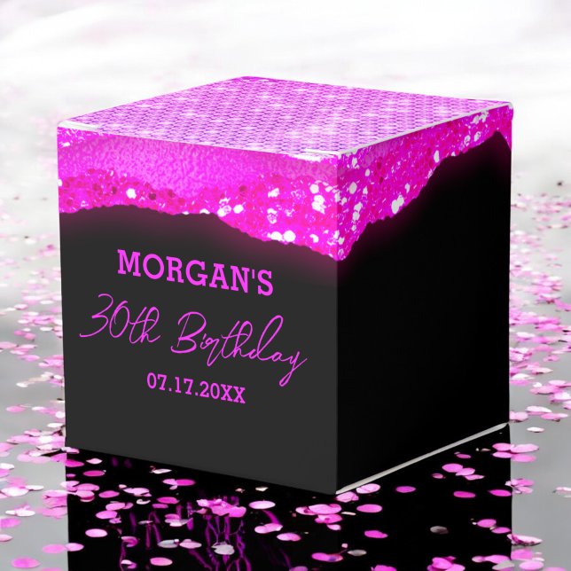 Birthday Black Shock rosa Glitter Namn Tack Presentaskar (Skapare uppladdad)