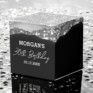 Birthday Black Silver Glitter Namn Tack Presentaskar