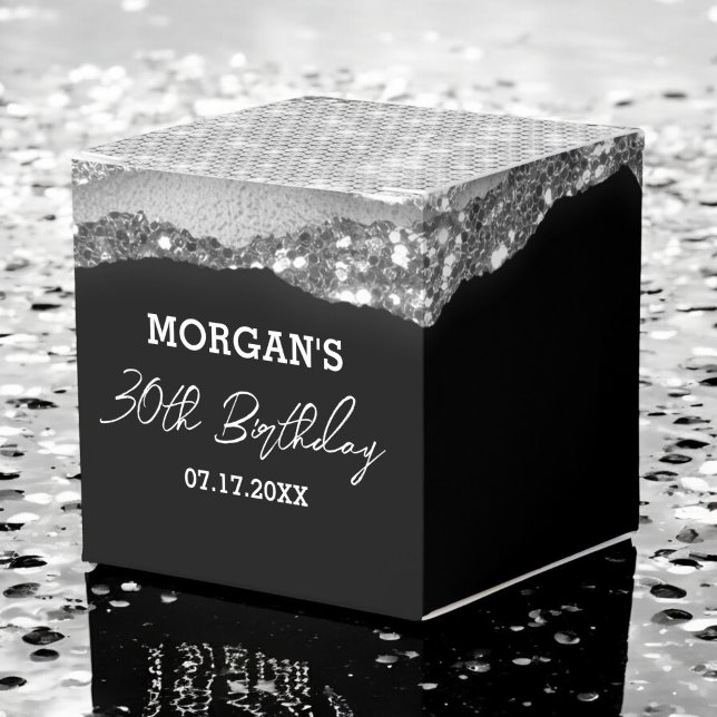 Birthday Black Silver Glitter Namn Tack Presentaskar (Skapare uppladdad)