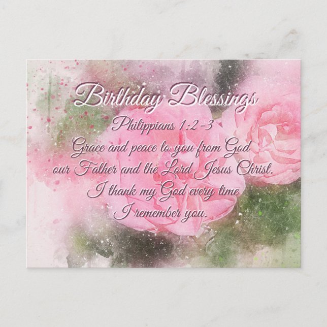 Birthday Blessings Philippians 1:2-3 Bible Verse Vykort (Framsida)