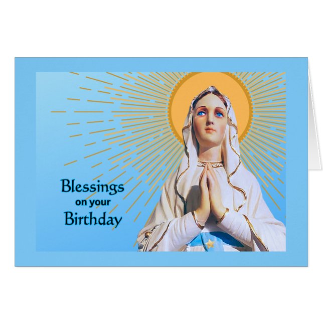 Birthday Blessings Virgin Mary Praying Hälsningskort (Framsidan Horizontal)