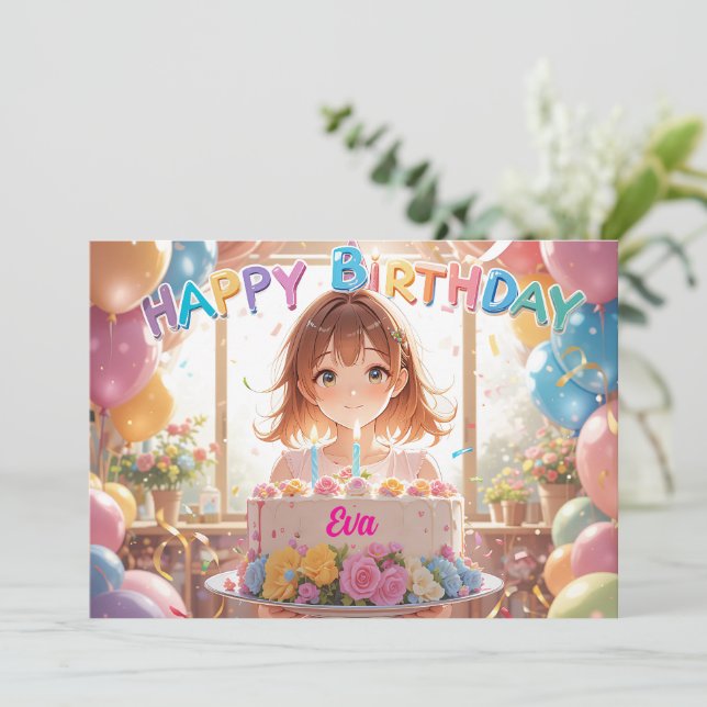 Birthday Bliss i Anime Stil (Stående Fram)