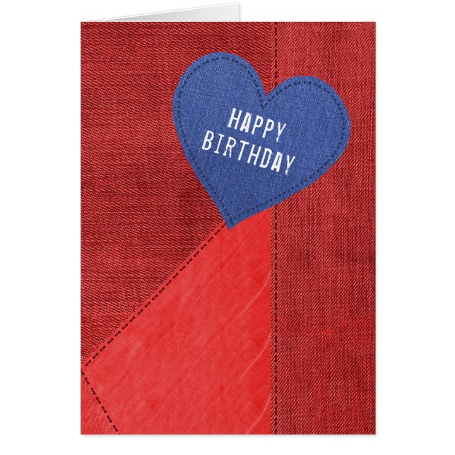 Birthday Blue Denim Heart Hälsningskort (Framsidan)