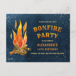 Birthday Bonfire Party Watercolor Inbjudan Vykort
