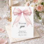 Birthday bow pink pearls elegant tack kort<br><div class="desc">A modern and elegant birthday thank you card. (any age) A white background,  decorated with a large pink colored bow with pearls.  On the front the text: Thank You,  name,  and a date. 
Back: Template for Your thank you note and name.</div>