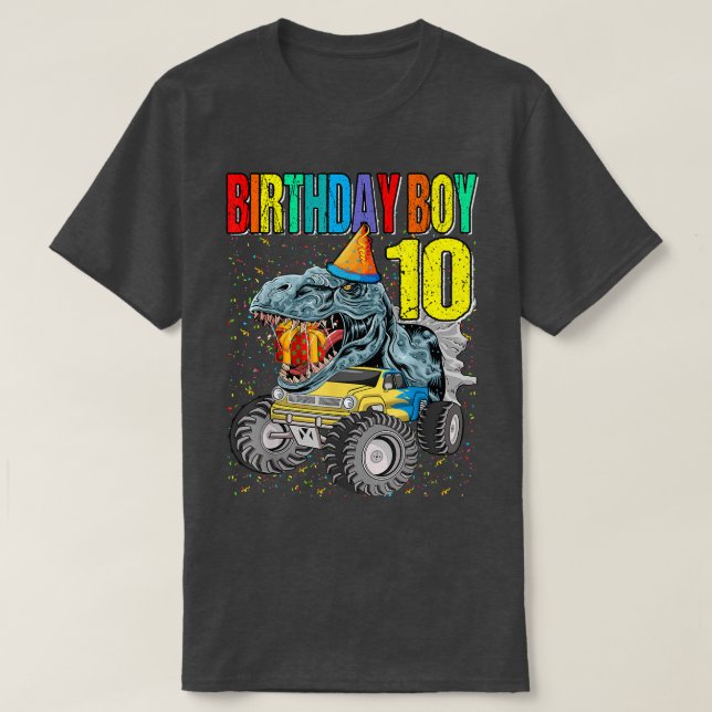 Birthday Boy 10 Monster Truck Dinosaur 10th Birthd T Shirt (Design framsida)