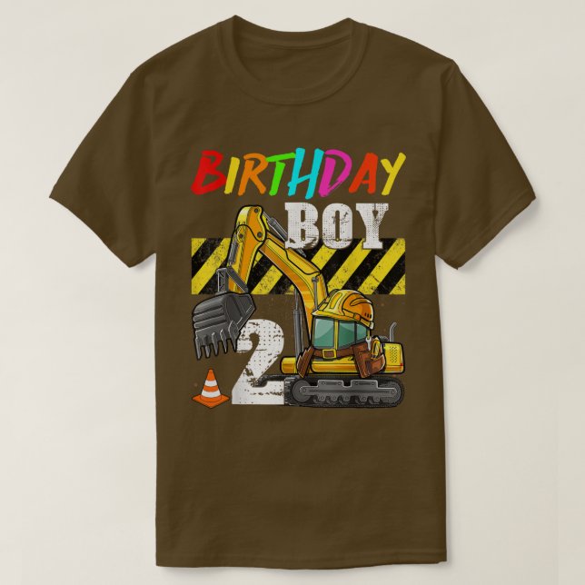 Birthday Boy 2nd Excavator 2 Years Old Constructio T Shirt (Design framsida)
