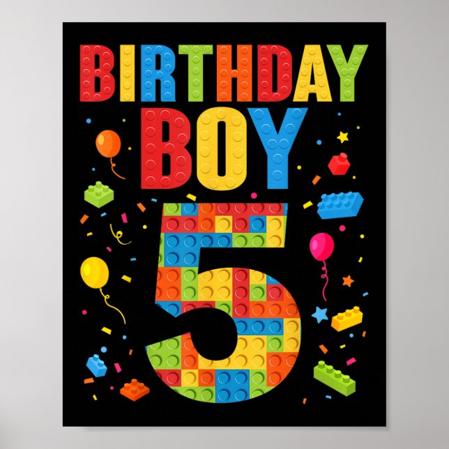 Birthday Boy 5 Year Old Building Blocks 5th Birthd Poster (Framsidan)