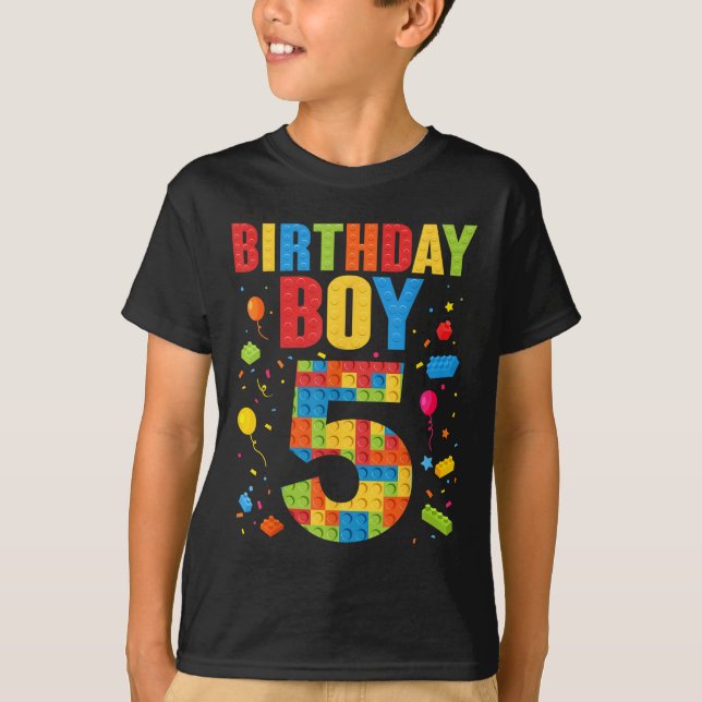 Birthday Boy 5 Year Old Building Blocks 5th Birthd T Shirt (Framsida)