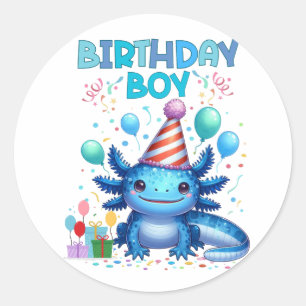 Birthday Boy Axolotl Vibes Cute Party Design Runt Klistermärke
