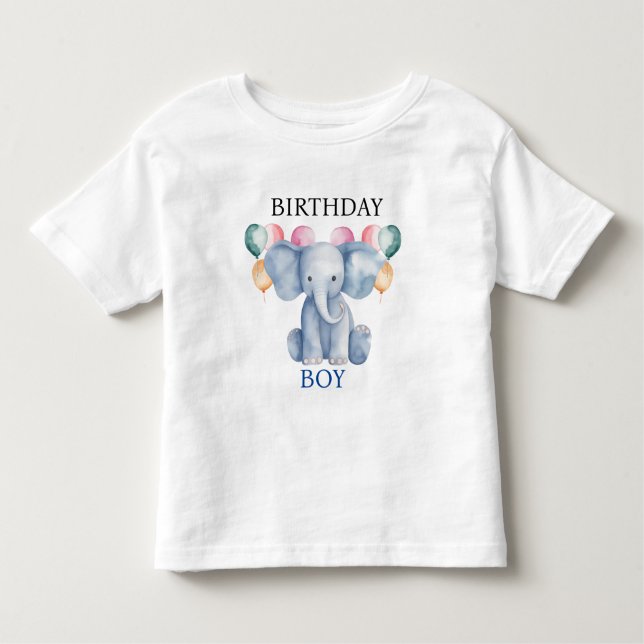 Birthday Boy | Baby Elephant & Balloons T Shirt (Framsida)