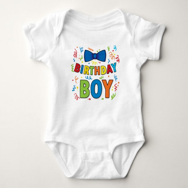 Birthday Boy Baby party shirt Bow Tie and konetti Tröja (Framsida)