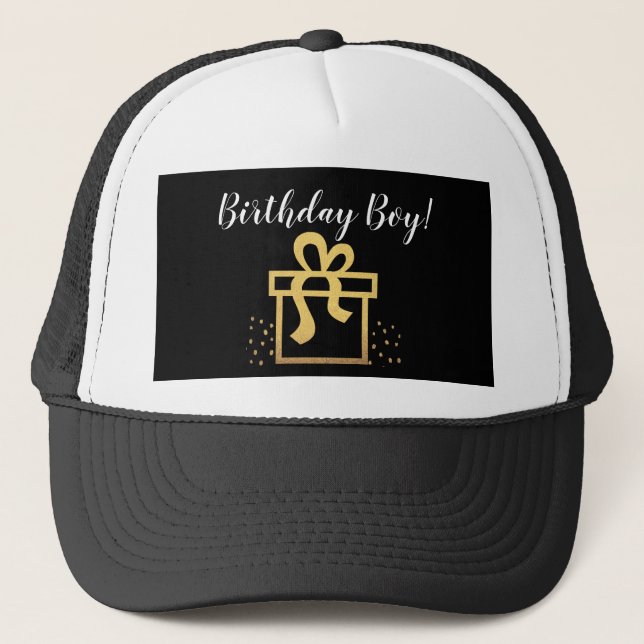 Birthday Boy Black och Guld Faux Foil Keps (Framsida)