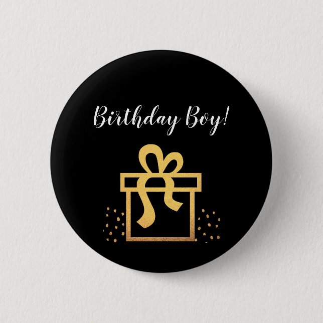 Birthday Boy Black och Guld Faux Foil Knapp (Framsida)