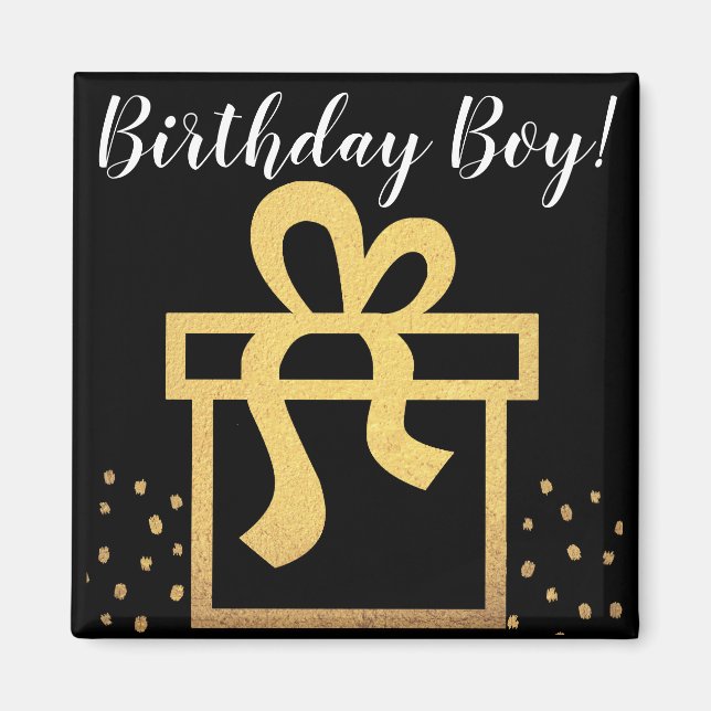Birthday Boy Black och Guld Faux Foil Magnet (Framsidan)