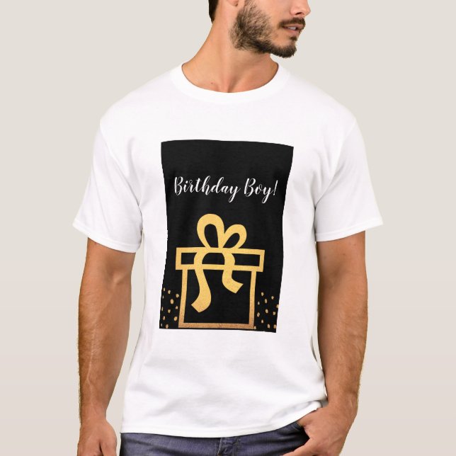 Birthday Boy Black och Guld Faux Foil T Shirt (Framsida)