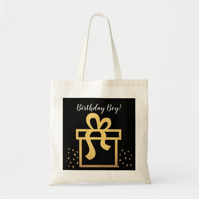 Birthday Boy Black och Guld Faux Foil Tygkasse (Framsidan)