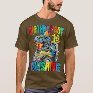 Birthday Boy Crushing 14 Monster Lastbil Dinosaur T Shirt