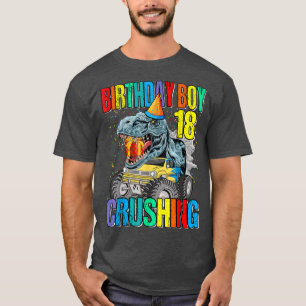 Birthday Boy Crushing 18 Monster Lastbil Dinosaur T Shirt