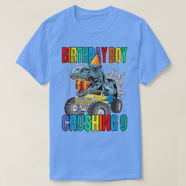 Birthday Boy Crushing 9 Monster Truck Dinosaur  T Shirt (Design framsida)