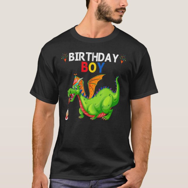 Birthday Boy Dragon Party Firande Boys Kids T Shirt (Framsida)