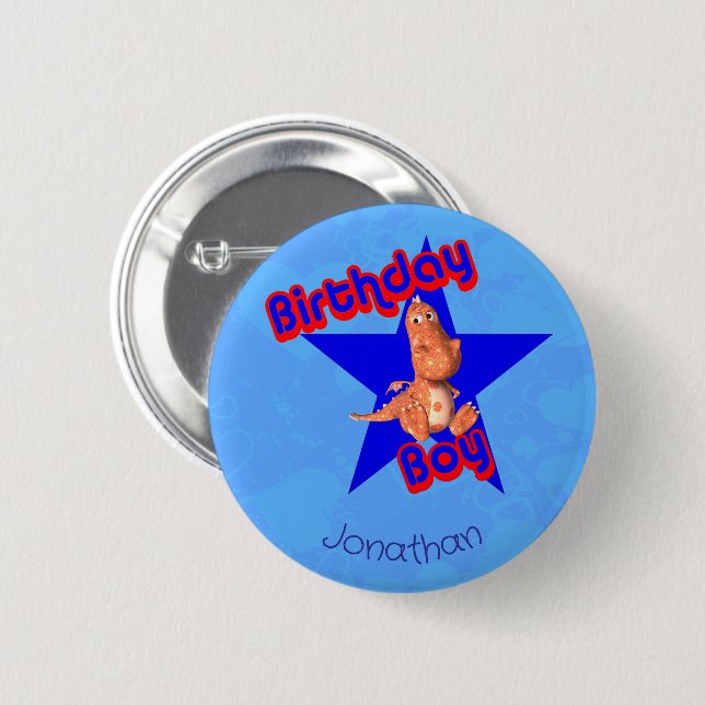 Birthday Boy Friendly Dinosaur Cute Personalized Knapp (Framsida & baksida)