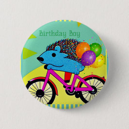 Birthday Boy Hedgehog Riding Bicycle Balloons Knapp