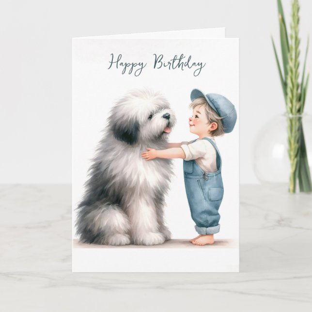 Birthday Boy Hugger Hund Watercolor Kort (Framsida)