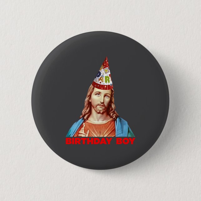 Birthday Boy Jesus Funny Christmas Party Hat Long  Knapp (Framsida)