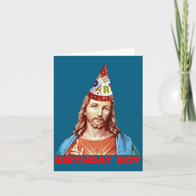 Birthday Boy Jesus Funny Christmas Party Hat Long  Kort (Framsida)