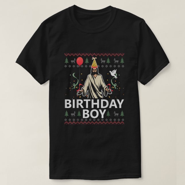 Birthday Boy Jesus God Jul Sweater Funny T Shirt (Design framsida)