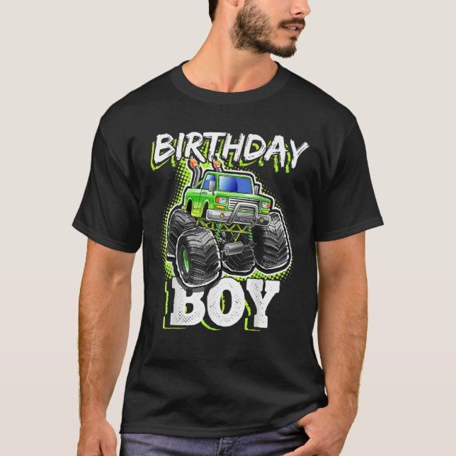 Birthday Boy Monster Lastbil Födelsedagsfest Gift  T Shirt (Framsida)