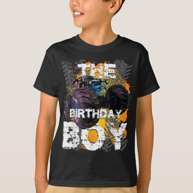 Birthday Boy Monster Lastbil Matching Family Par T Shirt (Framsida)