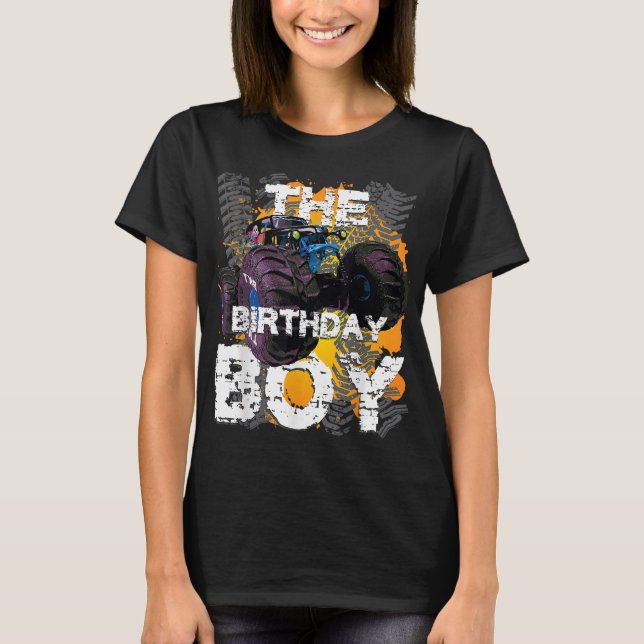 Birthday Boy Monster Lastbil Matching Family Par T Shirt (Framsida)