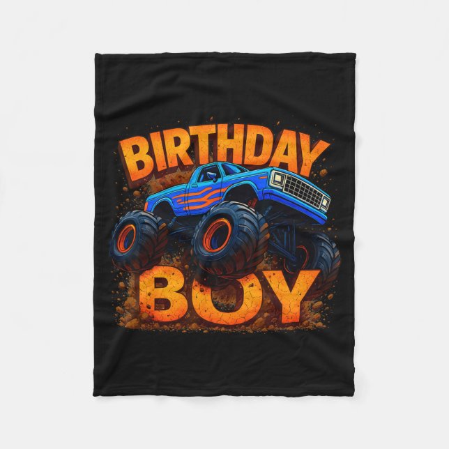 Birthday Boy Monster Truck Funny Family Matching  Fleecefilt (Framsidan)