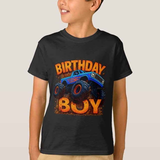 Birthday Boy Monster Truck Funny Family Matching  T Shirt (Framsida)