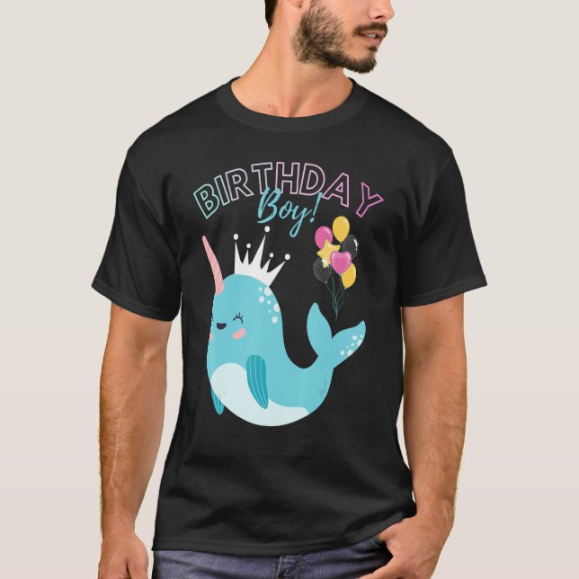 Birthday Boy Narwhals  Boys Kids Birthday Party Sq T Shirt (Framsida)