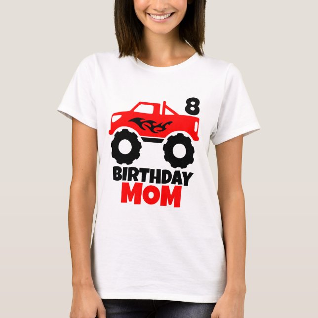 Birthday Boy Red Monster Lastbil Matching Mamma T Shirt (Framsida)