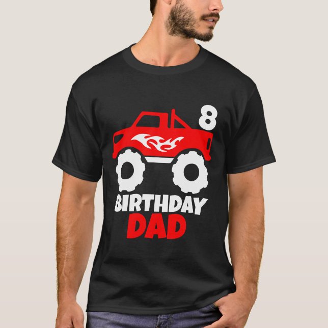 Birthday Boy Red Monster Lastbil Matching Pappa Bl T Shirt (Framsida)