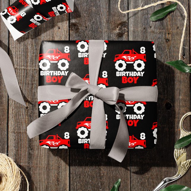 Birthday Boy Red Monster Lastbil med Age Black Presentpapper (Skapare uppladdad)
