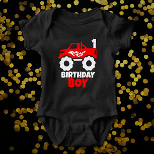 Birthday Boy Red Monster Lastbil med Age Black T Shirt