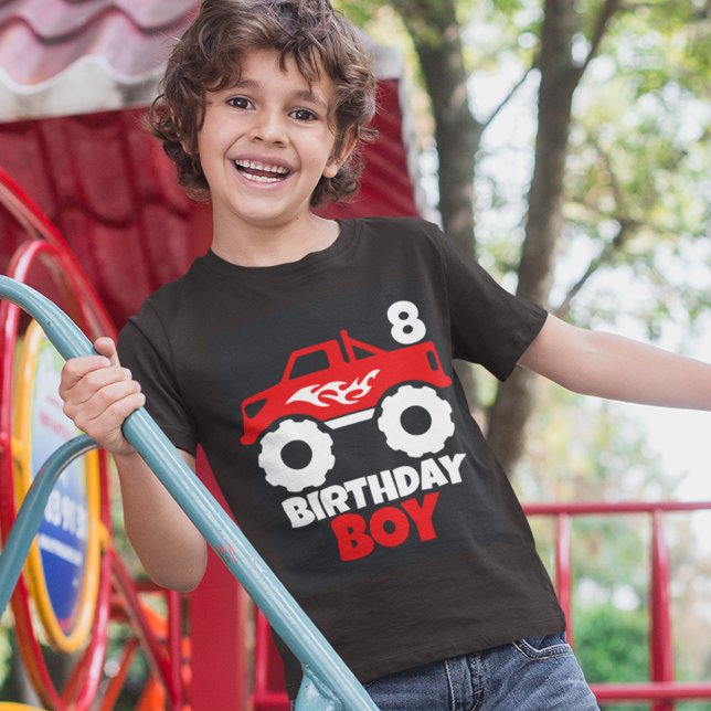 Birthday Boy Red Monster Lastbil med Age Black T Shirt (Skapare uppladdad)