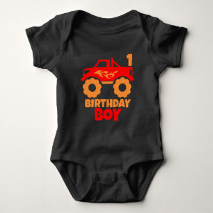 Birthday Boy Red Monster Lastbil med Orangen Ålder T Shirt
