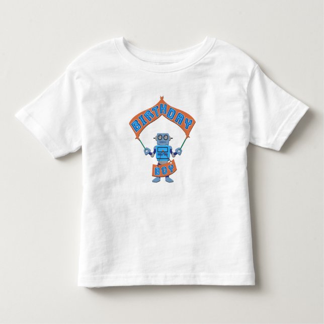 Birthday Boy Robot T Shirt (Framsida)